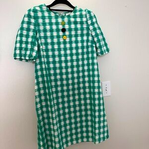 A new day dress green check cotton L pockets lined new